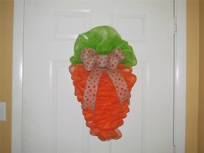 Easter Carrot Deco Mesh Wreath with Burlap Orange Polk-A-Dot Bow