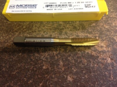 M8 X 1.25 D5 3 FLUTE HIGH SPEED STEEL TiN COATED SPIRAL POINT PLUG TAP