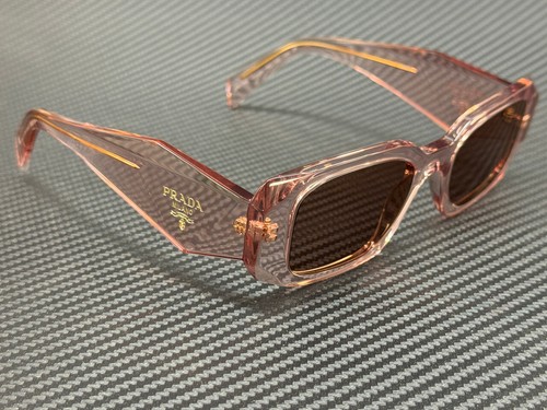 Pre-owned Prada Pr 17ws 19q10d Transparent Peach Brown Women's 49 Mm Sunglasses