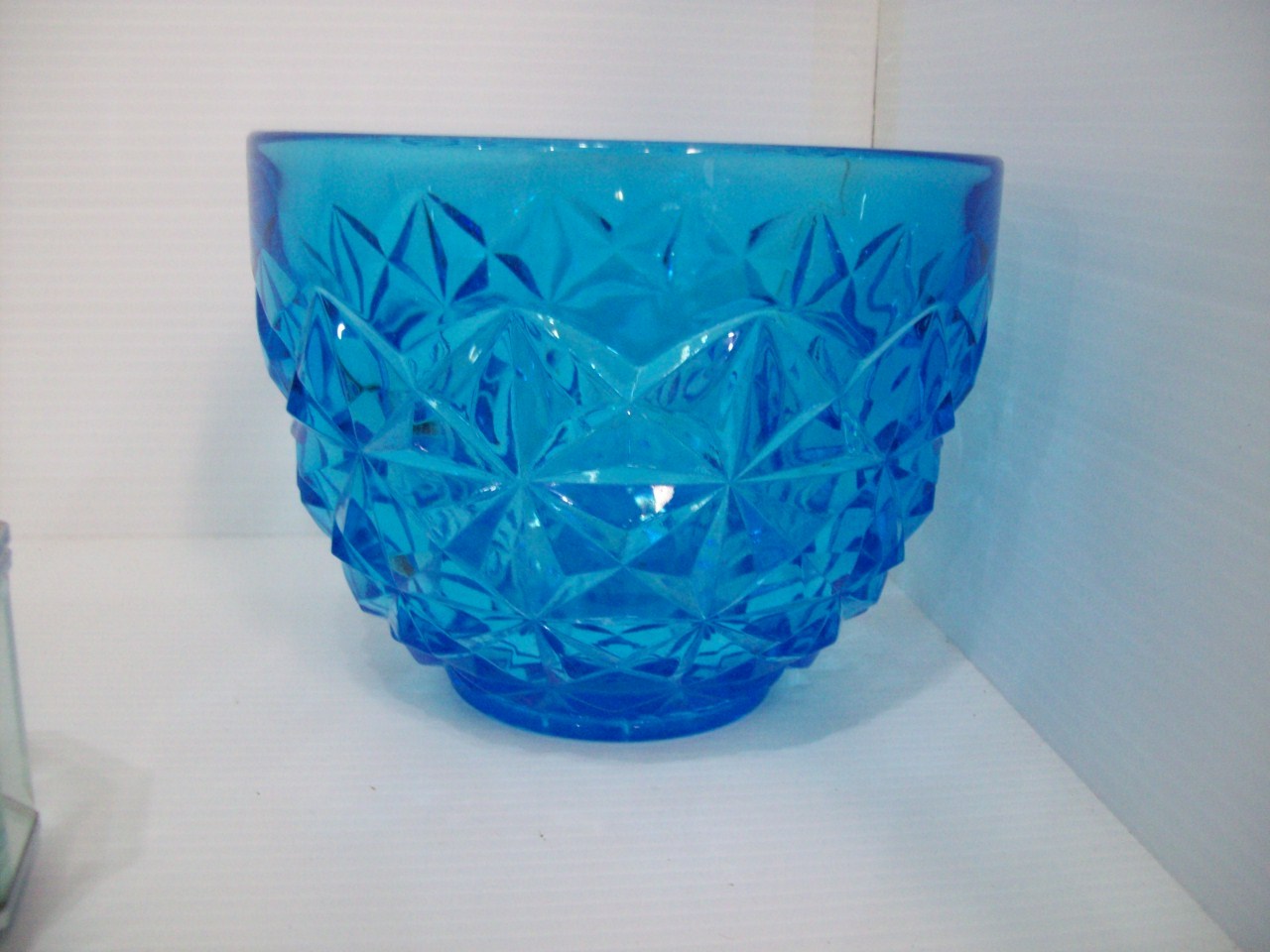 Aquamarine Blue Cobalt Large Glass Serving Bowl Diamond Pattern 6