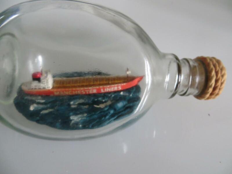 Vintage Ship in a bottle. MANCHASTER LINERS   Cargo Ship Excellent Condition