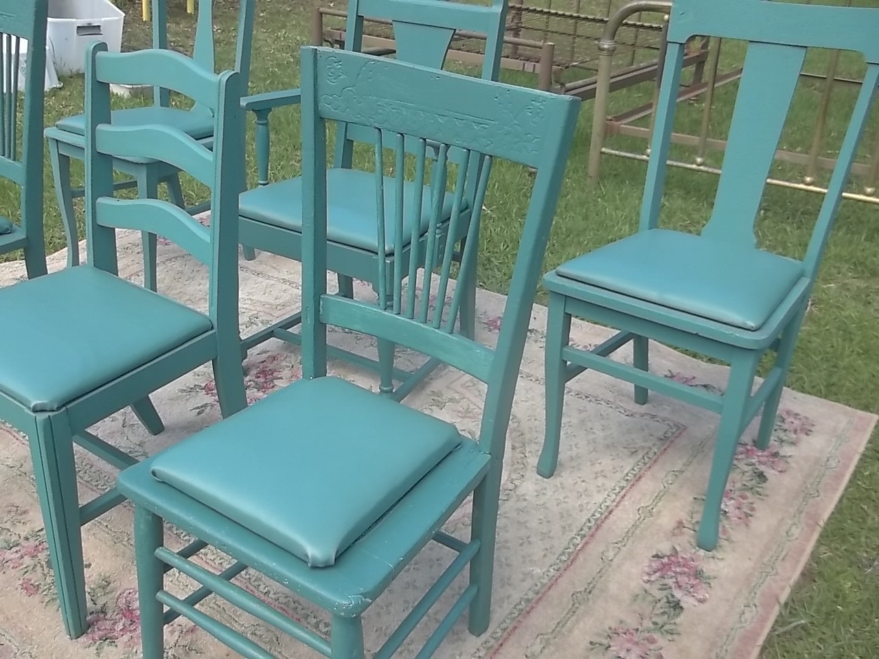 6 Eclectic Dining /Kitchen Country Farmhouse Chairs-Painted Teal Blue;New Seats