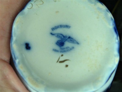 ANTIQUE RIDGWAY ROXBURY FLOW BLUE CREAMER # 12/04 GOLD TRIM HALLMARKED 4