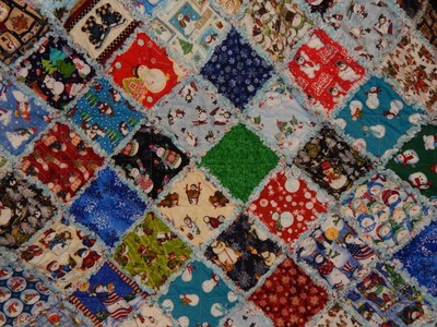 Christmas Snowman XL rag quilt throw Snowmen snowflakes Cozy Flannel Back New HM