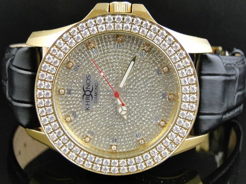 Pre-owned Khronos Mens Canary 2 Row  Jojino Joe Rodeo Iced Band Real Diamond Watch
