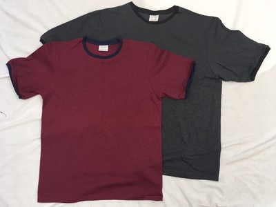 2 Shirts tshirt Black burgandy crew small 34  Medium 38 Large 42 XL 46 New Hanes