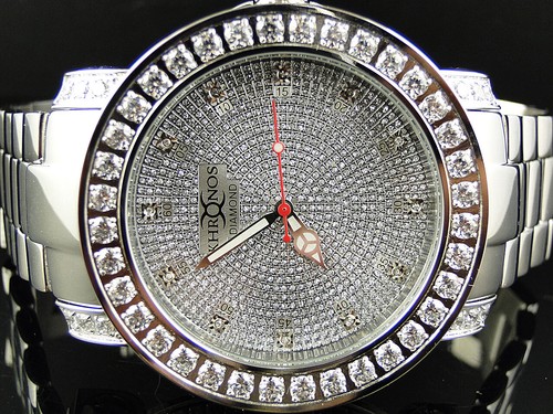 Pre-owned Khronos Mens White 1 Row Iced Bezel  Jojino Joe Rodeo Genuine Diamond Watch