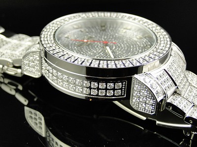 Pre-owned Khronos Mens White Ice 2 Row Bezel  Jojino Joe Rodeo Genuine Diamond Watch