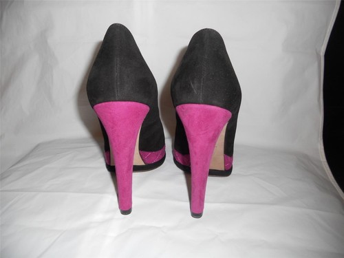 Pre-owned Chanel Suede Cap Toe Quilted Platform Pumps Heels Shoes Fuchsia Black $1095