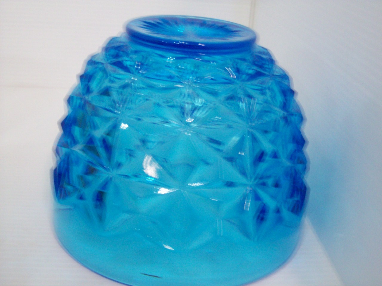 Aquamarine Blue Cobalt Large Glass Serving Bowl Diamond Pattern 6