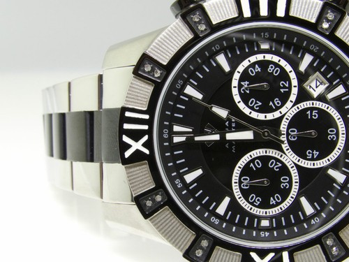Pre-owned Aqua Master Mens  Black Silver Chronograph 2 Tone 46 Mm Diamond Watch W333