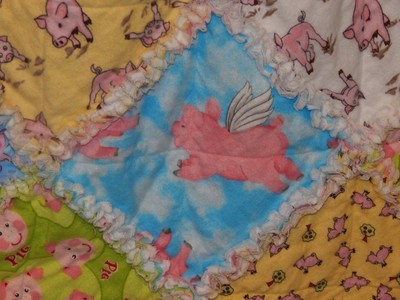 Piglet in a Blanket Rag Quilt Pigs Pig Crib or Childrens ALL FLannel Cozy Cotton