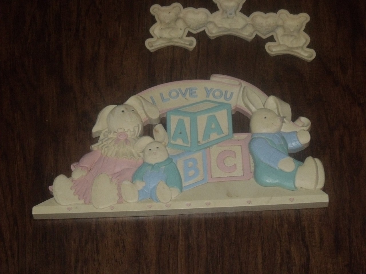 VTG HOMCO CHILD BABY NURSERY WALL PLAQUE ABC BUNNY RABBIT BEAR HEART PLAQUE SIGN