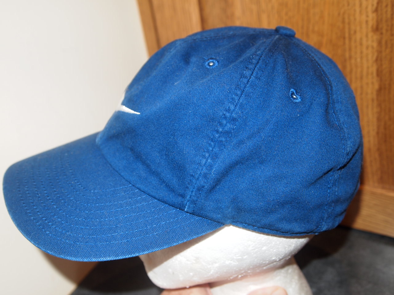VTG Rare 90s NIKE Baseball Hat Strapback Cap Indigo Blue Cotton White Swoosh