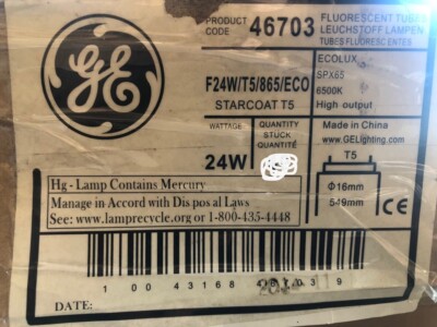 28 Pieces GE 46703 F24W/T5/865/ECO 24W 22'' T5 Miniature BiPin (G5) 6500K SPX65