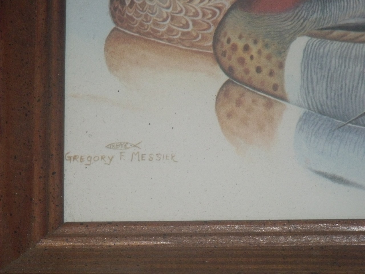 VTG GREGORY MESSIER WOOD FRAMED MALE FEMALE MALLARD DUCK LAKE ART PRINT PICTURE