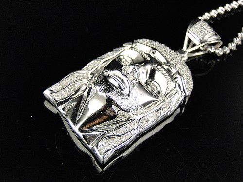 Pre-owned Jewelry Unlimited Mens .925 Silver Real Diamond Jesus Face Piece Pendant & Chain 0.25 Ct 1.75 Inch In H-i