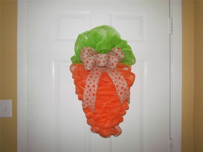 Easter Carrot Deco Mesh Wreath with Burlap Orange Polk-A-Dot Bow