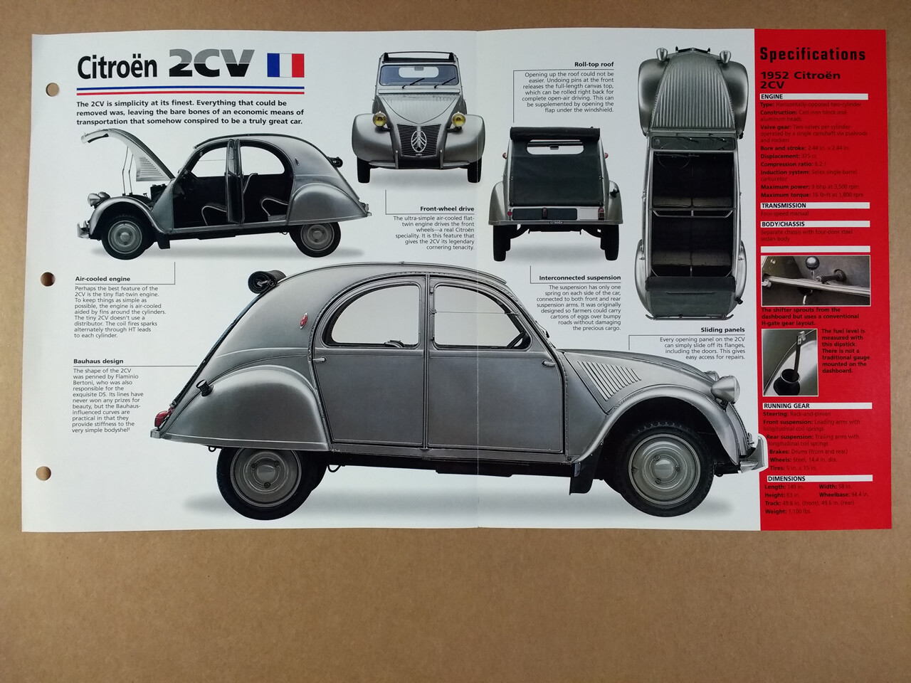 1952 Citroen 2CV specs photos 1998 info sheet | eBay