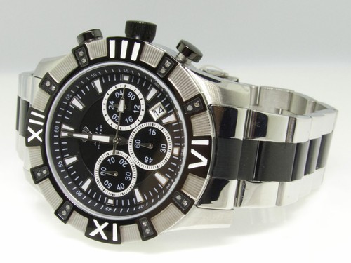 Pre-owned Aqua Master Mens  Black Silver Chronograph 2 Tone 46 Mm Diamond Watch W333