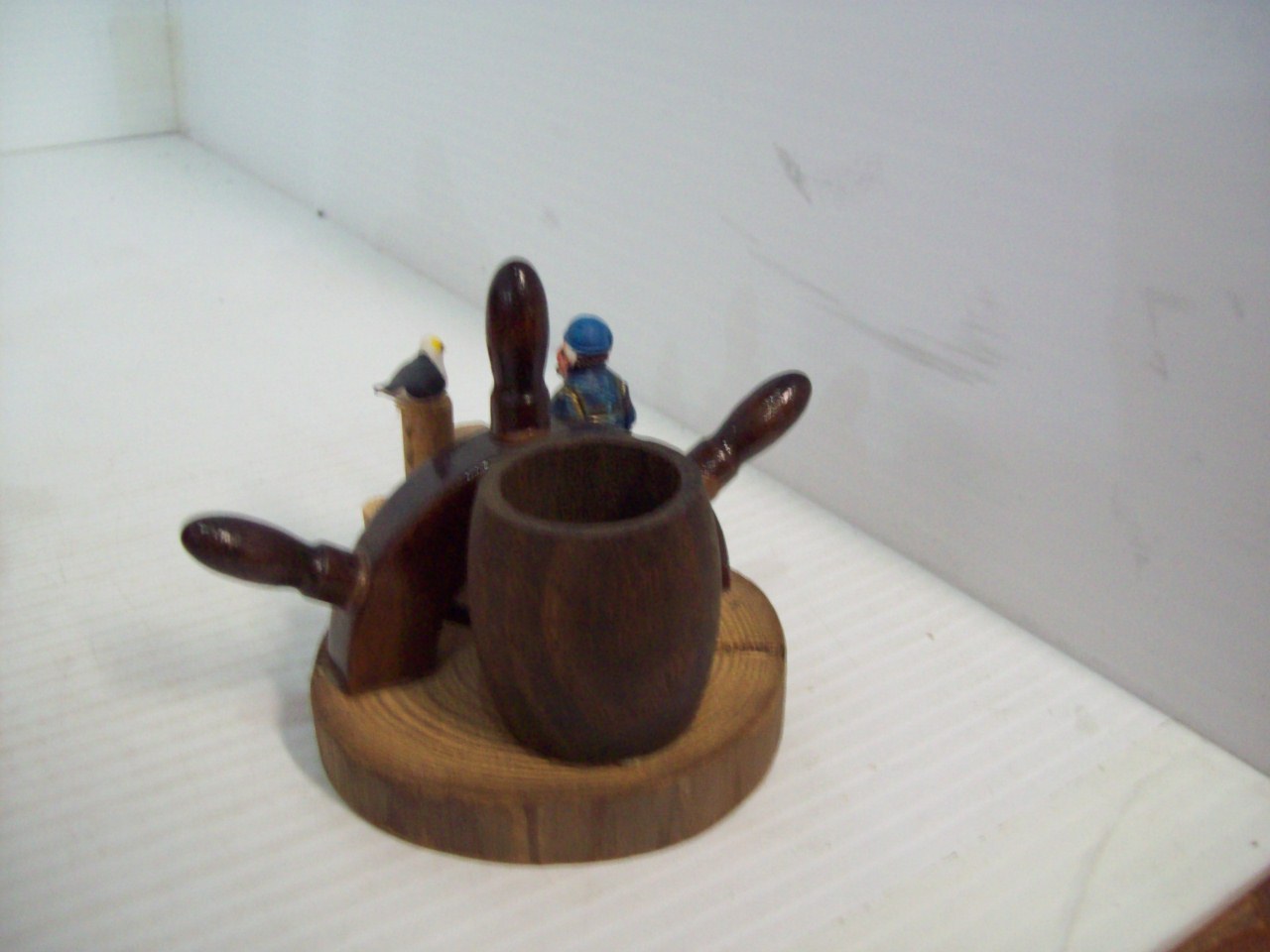 Vintage Nautical Ship Captain Pirate Toothpick Holder, Ships Wheel  Made in USA