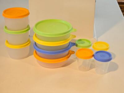 Tupperware 11 Piece Smalls  Mini MidgetsCups With Lids And Others Appear Unused
