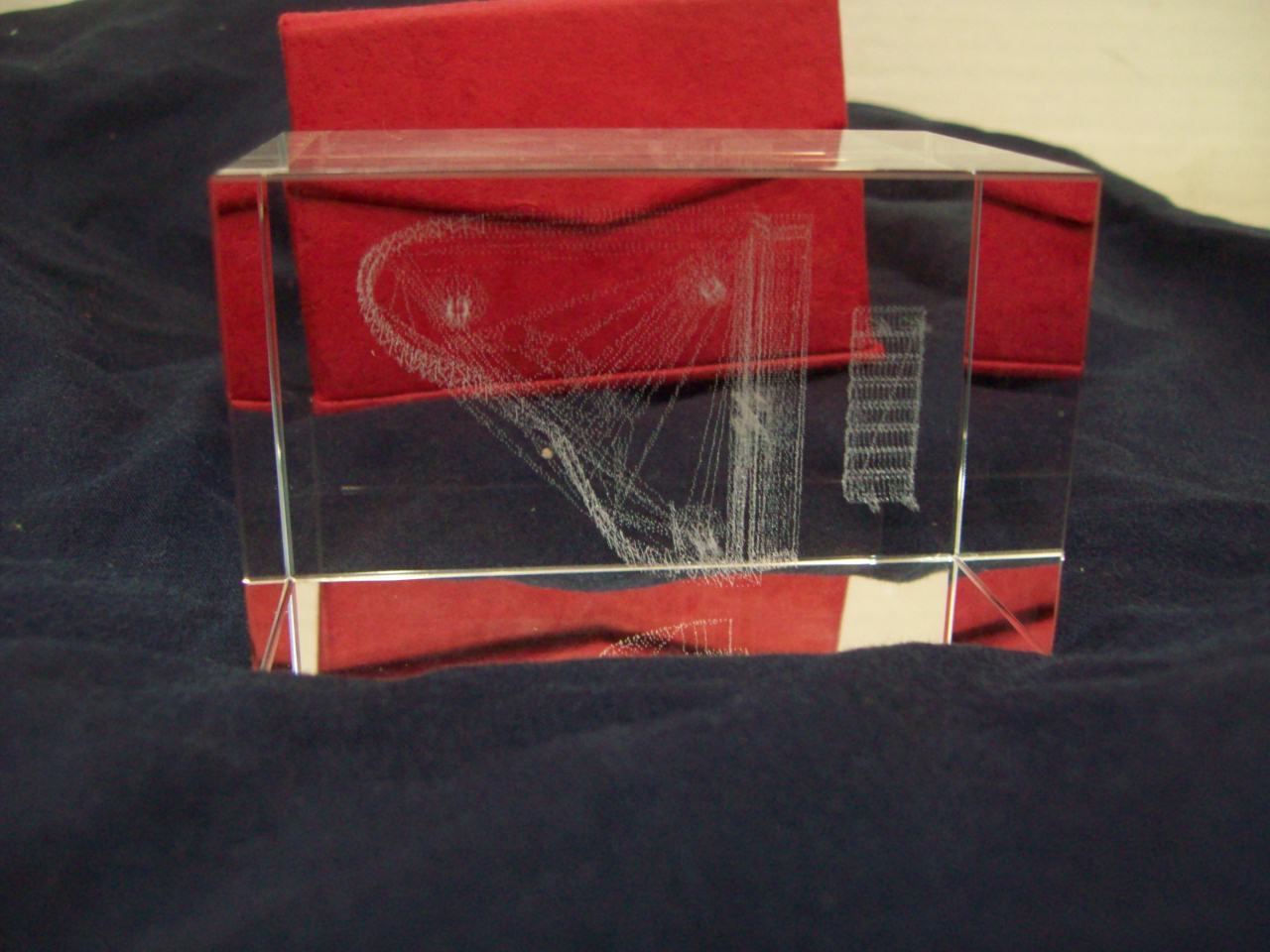 Clear Art Glass Paperweight Lazer Etched 3D Grand Piano