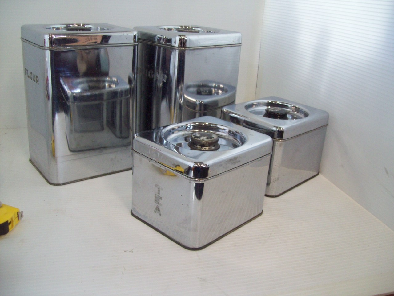 Vintage Canister Set USA Made Lincoln Beauty Ware Chrome Plated 1950's B1