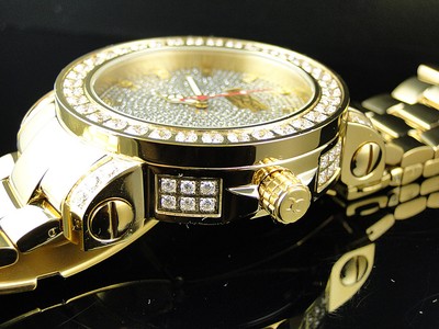 Pre-owned Khronos Mens Yellow 1 Row Ice Bezel  Jojino Joe Rodeo Genuine Diamond Watch