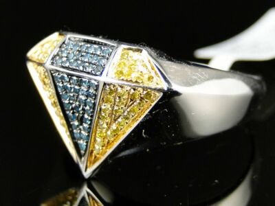 Pre-owned Online0369 1 Ct Rd Yellow Cubic Zirconia Mens Custom Dia Shaped Top Ring Silver