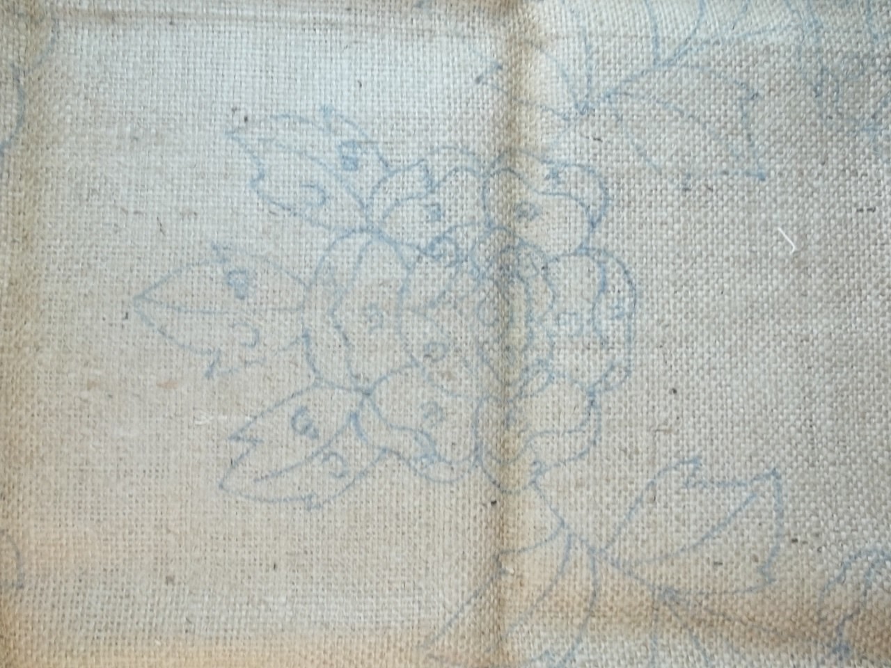 Vintage Burlap Hooked Rug Flowers Scrolls Rectangle Unfinished