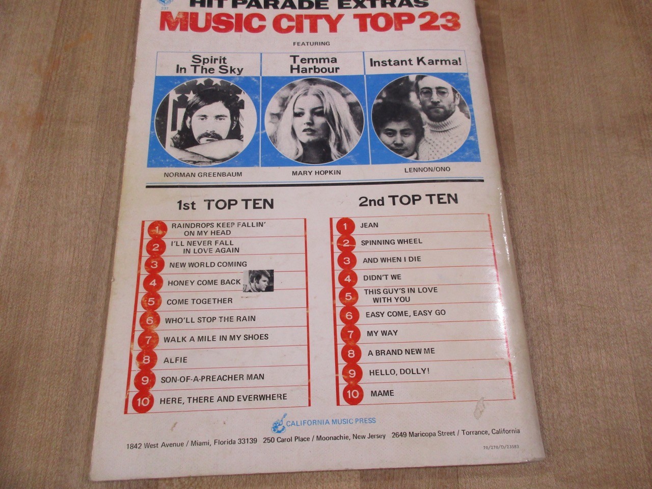 Hit Parade Extras Music City Top 23 music book Raindrops Ballin' on my Head