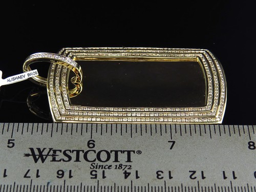 Pre-owned Jewelry Unlimited Mens 10k Yellow Gold Genuine White Diamond Dog Tag Pendant Charm 2.65" (3.82ct)