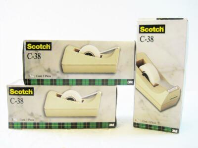 (3-PACK) Scotch Classic Desktop Space-saving C-38 Tape Dispenser Beige 1'' Core