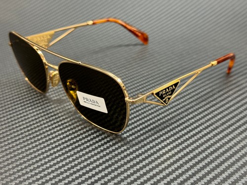 Pre-owned Prada Pr A50s 5ak01t Gold Dark Brown Women's 59 Mm Sunglasses