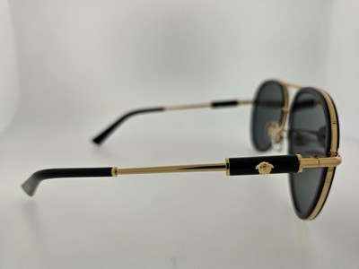 Pre-owned Versace Sunglasses Ve2260 100287 60mm Black Gold Frame With Dark Grey Lenses In Gray