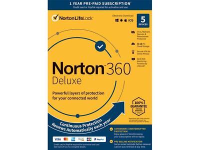 Norton 360 Deluxe - Antivirus software for 5 Devices with Auto Renewal - Include