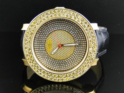 Pre-owned Khronos Mens  Joe Rodeo Jojo Iced Yellow Canary Simulated Lab Diamond Watch