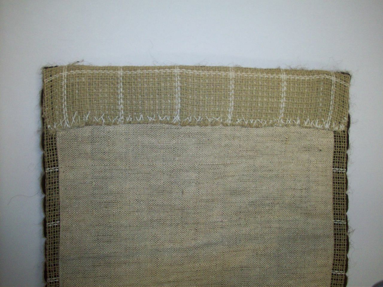 70's? Scandinavian Bell pull tapestry Norway Sweden handmade olive yellow brown