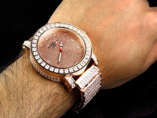 Pre-owned Khronos Mens Rose Gold Over Steel /joe Rodeo Custom Bezel And Band Diaomond Watch