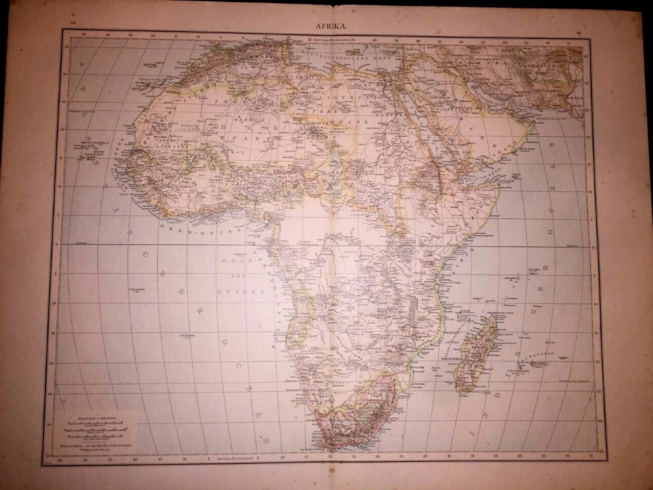 Vintage Africa Map Printed in 1880 from Allgemeiner's Atlas