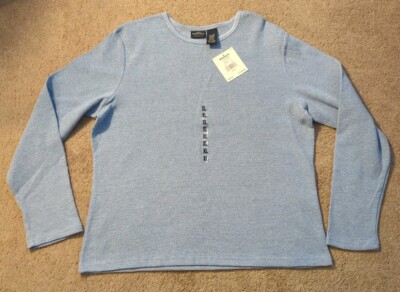 NWT XL  Sonoma Women's Long Sleeve Waffle Knit Marled Heather Blue Shirt Stretch