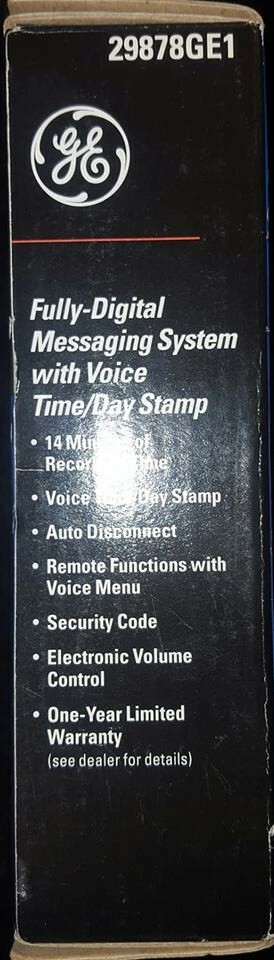 General Electric GE 29878GE1B Digital Answering System Voice Time/Day Stamp NEW