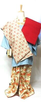 Vintage Japanese kimono set with kimono, haori, 2 obi, Japanese-style bag TYI503