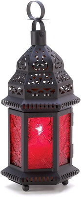 Accent Plus Gifts & Decor Red Glass Metal Moroccan Candle Holder Hanging Lantern