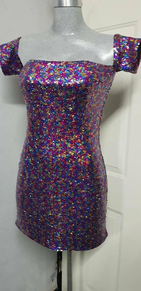 NWT Charlotte womens sequins multicolor bodycon off shoulder dress sz m msrp $29