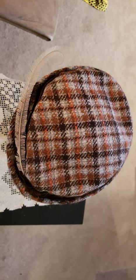 Adorable Plaid Vintage Hat with Feather