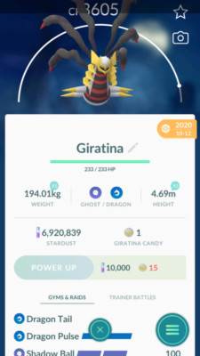 Pokemon Trade GO - Giratina Level 40 with Origin form & 2nd charged move for PVP