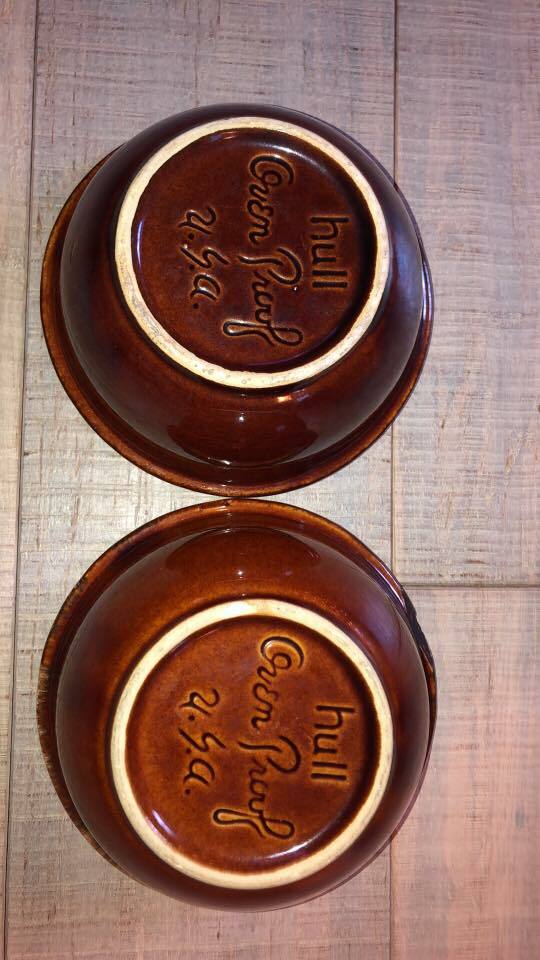 Vintage Hull Oven-Proof Pottery Brown Drip Glaze Cereal Bowls, set of 2