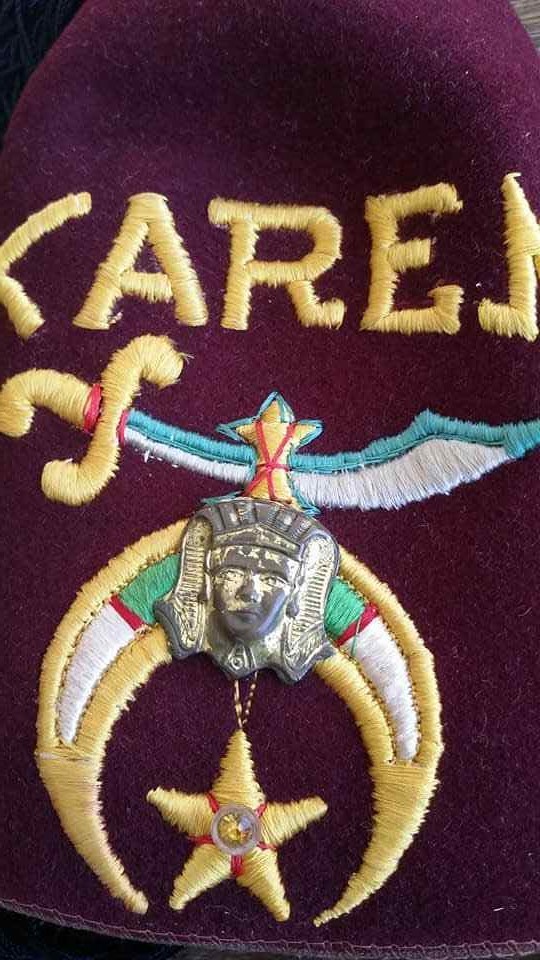 Lou Walt Shriners Masonic KAREM Felt Wool Hat Rhinestones Tassel W/PIN BAG